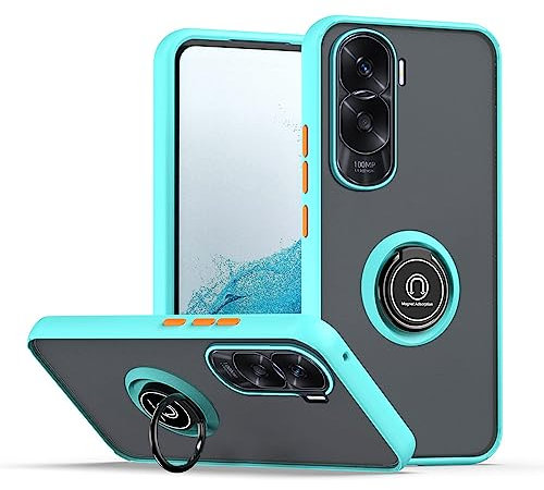 JIAFEI Funda para Honor 90 Lite 5G Antigolpes Dura Carcasa Translúcido PC/TPU Silicona Protección con 360 Grados Anillo iman Soporte, Cielo Azul