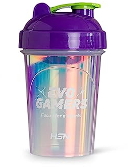 HSN Shaker Evogamers | 500ml | Holográfico-Morado | Vaso Mezclador de Tamaño Mini con Rejilla Antigrumos y Tapón a Rosca | Sin Olores | Fácil Limpieza