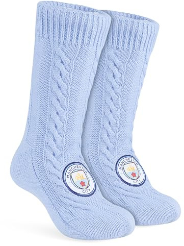 MANCHESTER CITY FC Stoppersocken Herren, Kuschel Socken mit Anti Rutsch Noppen - Fussball Geschenke (Hellblau, 41-46 EU)