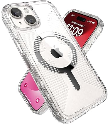 Speck iPhone 15 Hülle – Schlank, MagSafe, Fallschutzgriff – für iPhone 15, 14 & 13 – Kratzfest, Vergilbungsfrei, 6,1 Zoll – Transparent