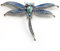 Broche libellule en émail bleu, taille unique, émail, diamante