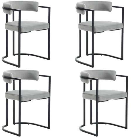 Wahson Esszimmerstühle 4er Set, Küchenstuhl aus Samt Polsterstühle mit schwarzen Metallbeinen, Moderne Eckstühle für Esszimmer/Küche,Grau