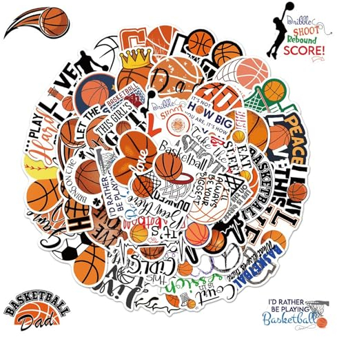 50 Stück Basketball Aufkleber, Belohnung Motivations Vinyl wasserdichte Aufkleber für Skateboard, Wasserflaschen, Computer, Telefon, Gitarre, Aufkleber, Geschenk für Kinder Teens Erwachsene Jungen