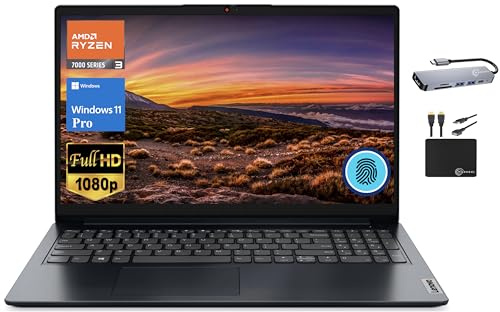 Lenovo IdeaPad Business Laptop 2024, écran FHD de 15,6 po, quadricœur AMD Ryzen 3 7320U (Beat i5-1035G7), 8 Go de RAM DDR5, SSD PCIe de 512 Go, carte graphique Radeon, empreinte digitale, Wi-Fi 6, Win