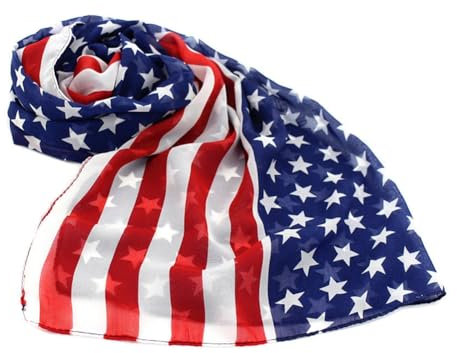 SHTGOI Écharpe Drapeau USA en Mousseline - Foulard Américain Vintage Léger et Doux pour Femme - Tapisserie Tenture Murale ou Nappe en Soie
