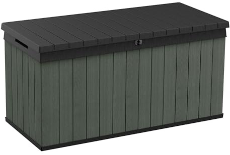 Keter Darwin 511L Outdoor Garden Furniture Storage Box Green Evotech+ Wood Look and Feel | Fade Free | All Weather Resistant | Safe and Secure | Zero Maintenance | 2 year Warranty