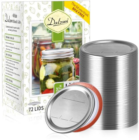 Dalzom® 72 Stück Einmachdeckel mit breiter Öffnung, Premium-Deckel für Einmachgläser mit breiter Öffnung, lebensmittelechtes Material, 100 % passgenau und luftdicht für Einmachgläser mit breiter