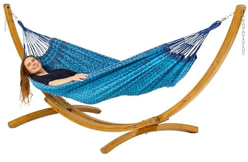 The Relax Company - Hängematte Tones of Aqua mit holzgestell - Blau - 300x140 cm - Belastbarkeit 120kg