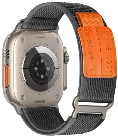 Trail Loop for Apple Watch Ultra/2 Straps 49mm 46mm 44mm 45mm 42mm 41mm 40mm 38mm iWatch Strap Men/Women,Nylon Sport Strap for Apple Watch Series 10 Strap 9 8 7 6 5 4 3 SE/2,Black Grey/Leather L