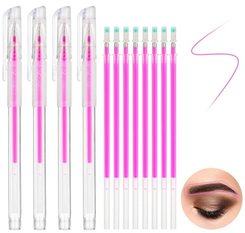 Yuanchu 4 Stück Augenbrauen Microblading Markierungsstift, Tattoo Marker Stift mit 8 Ersatzminen Augenbrauen Make up Positions Mapping Markierungswerkzeuge für Lippenhaut Künstler (Rosa)
