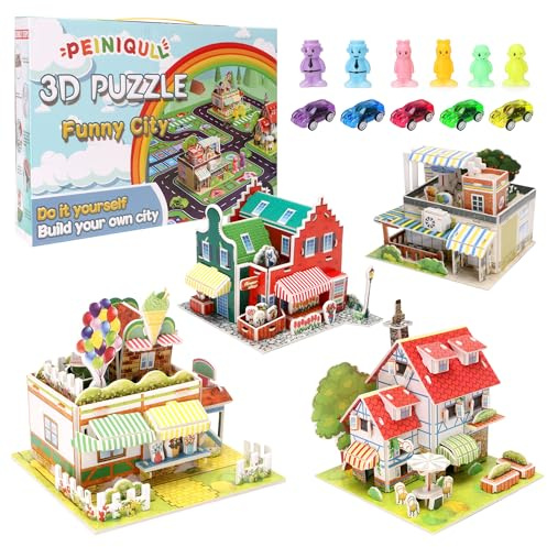 3D Puzzle Kinder, mit 4 Häuser, 5 Autos, 6 Puppen-Kindergeburtstag Gastgeschenke & Mitgebsel Set, Give Aways & Mitbringsel für Kinder, Originelle Gastgeschenke Spielzeug Mädchen Jungen