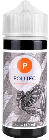 Politec - Pintura Acrílica, Impermeable, Resistente a la Luz, para Lienzos, Tela, Madera, Cristal, Piedras, Pintura textil, Pintura para Lienzo. (Negro Intenso #302)