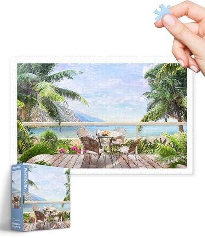 PieceRelax 1000 Pieces Plastic Jigsaw Puzzle for Adults - Lazy Beach Brunch - Challenging Extra Small Pieces, No Mat Needed, Relaxation & Gift [H3798]