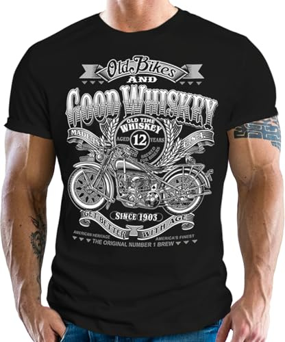 GASOINE Bandit Herren T-Shirt für Motorradfahrer und Biker: Old Bikes and Good Whiskey