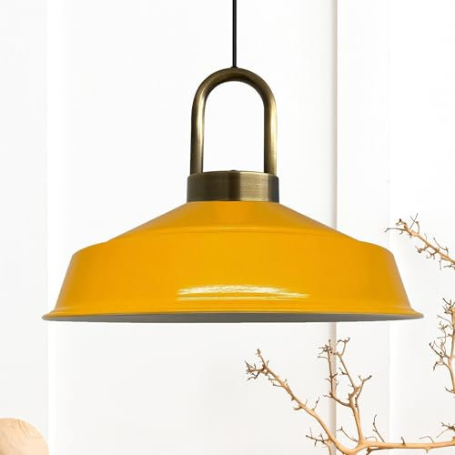 bamyum Asletl-Lock Hängelampe Industrial aus Metall Ø40 cm, Küchenlampe Vintage, Hängelampe Esstisch E27, Pendelleuchte Esstisch, Wohnzimmerlampe Hängend Vintage, Pendelleuchte Dunkelgelb