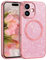 GaoBao for iPhone 16 Case,[Compatible with MagSafe] Sparkle Glitter Clear Phone Case [Military Grade Drop Protection] Women Girls Plating Bling Luxury Slim Shockproof Cover for iPhone 16,6.1 Inch,Pink