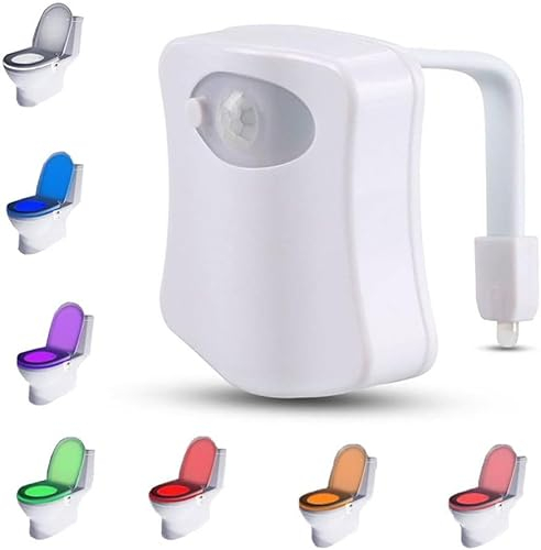 PARENCE.- Eclairage LED pour WC/Capteur de Mouvement Luminaire pour Toilette et Salle de Bain/Lumière Veilleuse avec 8 coloris Différents, Plastique, Blanc