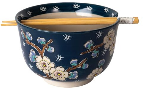 Urban Tokyo Ramen Udon Nudelschale mit Essstäbchen, 750 ml, 15,2 cm Durchmesser, handgefertigt, Porzellan, Mehrzweck, Soba Pho Nudeln, Donburi, Reis, Tayo Schüssel (Pflaumenblüten Ume)