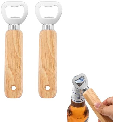 2 Stück Flaschenöffner Holz, Tragbare Bierflaschenöffner für Getränke, Holzgriff Bier Flaschenöffner, für Startseite, Pub, Outdoor, Großes Geschenk für Männer