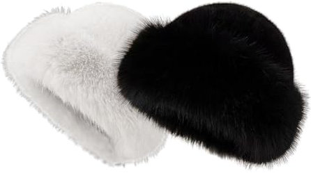 iSpchen Fischerhut Damen Winter Flauschige Bucket Hat Warme Anglerhut Wintermütze Winter Warm Plüsch Eimer Hut Kunstpelz Fellmütze,weiß+schwarz