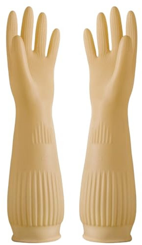 Qilerongrong di Guanti in Gomma per Lavare i Piatti in Cucina, Guanti di gomma lunghi, guanti da piatto, guanti di pulizia in gomma guanti da piatti riutilizzabili impermeabili (38CM Giallo, M)