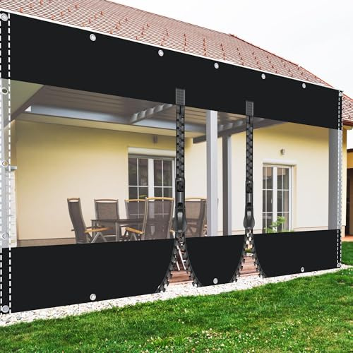 TMGJShd Clear Tarpaulin Heavy Duty 2.3mx2m Transparent Tarpaulin Sheet, 0.5mm Transparent PVC Black+Clear Tarpaulin with Eyelets and Double Zip Waterproof Tarpaulin for Garden, Garage, Gazebo.