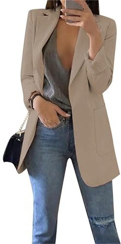 EFOFEI Femme Blazer Slim Fit OL Affaires Veste De Costume Simple De Couleur Pure Formel Chemisier À Tailleur Longue Kaki XXL