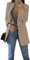 EFOFEI Femme Blazer Slim Fit OL Affaires Veste De Costume Simple De Couleur Pure Formel Chemisier À Tailleur Longue Kaki XXL