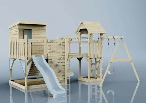OutdoorToys Spielturm Lene aus Holz in Blau Kinderschaukel