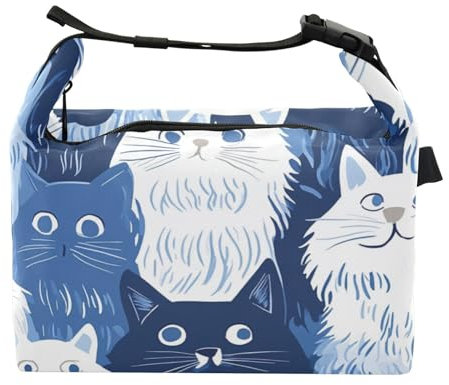 ZRWLUCKY Funny Cats Lunchboxen für Jungen, wasserdicht, große Tragetasche für Outdoor-Reisen, Marineblau