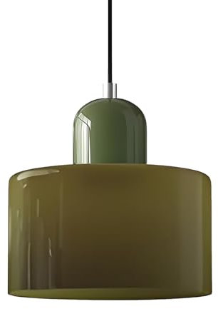 XIRYTU-H Moderne Skandinavische Pendelleuchte aus Glas, E27 Hängelampe, Höhenverstellbar (200 cm), Metall & Glas, Für Küche, Esszimmer, Café, Bar – Mehrere Farben (15CM, Olivgrün)