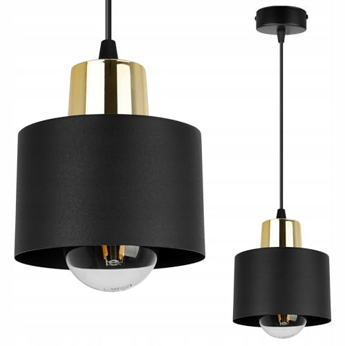 Light-Home Panta Deckenleuchte Hängelampe - Moderner Deckenleuchter für Schlafzimmer Wohnzimmer und Küche im Loftstil - für E27 - Metall Schwarz Lampenschirm 12cm - Gold