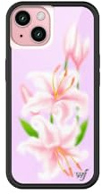 Wildflower Cases - Compatible with Apple iPhone 15 | Protective Black Bumper, 4ft Drop Test Certified, Women Owned Small Business | Sweet Lily - Floral Nature Pink Green Dainty Trendy Cute