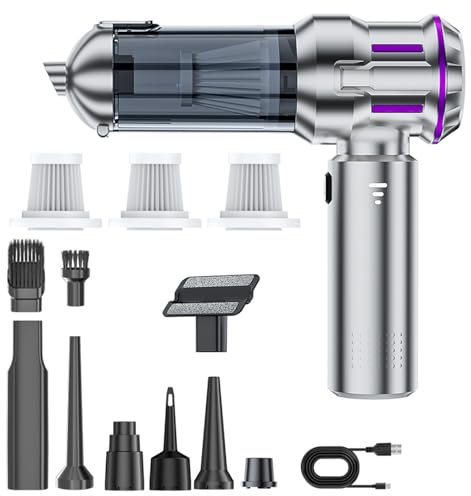 LANMOU Handstaubsauger Akku, 16000pa Turbo Clean Handstaubsauger Kabellos, 3 In 1 Mini Auto Staubsauger Stark, 6000mah Akku, 160000 U/Min, Klein Handsauger für Auto, Haus, PC, Küche, Silber