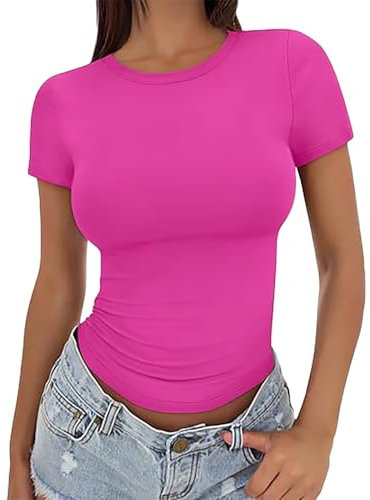 T Shirt Only Damen Rundhals T-Shirt Eng Skims Basic Y2K Tops Stretch Einfarbig Tee Shirt Kurzarm Sommer Elegant Sexy Sommerblusen Bluse Damen Elegant Sport Oberteile