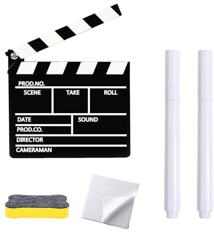 Filmklappe, Szene Filmklappe,Film Requisiten Schwarz, Mit Kostenloses Kit, Regieklappe Farbstreifen, Film Klappe für Shoot Requisiten,Fernsehserie, Werbespots,Home Decoration,etc