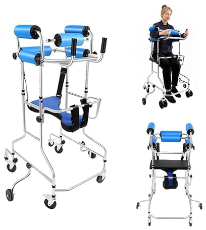 Adult Standing Walker for Seniors, 220.46LBS Load Floorstanding Hemiplegia Rehabilitation Standing Frame Lower Limb Training Walking Aid Portable Medical Standing Aids with 8 Wheels