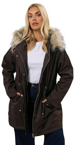 Yours Curve Brown Fur Trim Parka Coat - Women's - Plus Size Curve