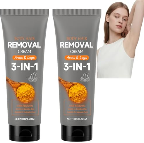 Kurkuma-Haarentfernungscreme für Frauen und Männer, mit Vitamin C, E, sanfte Enthaarung, für Gesicht, Intimbereich, Bikini, Achselhöhlen, Arme, Beine, beruhigend, Ganzkörper-Haarentferner (2Pcs)