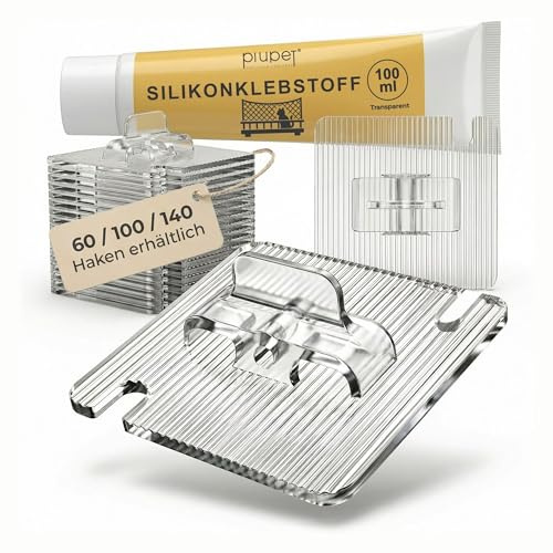 PiuPet® 100x Klebehaken für Katzennetz ohne Bohren - Befestigung Balkon | Wetterfeste Katzennetz-Befestigung inkl. Montagekleber, transparente Haken für Fenster & Balkon ohne Bohren
