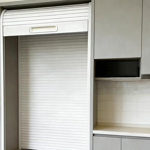 Kit de porte à lamelles, volet roulant, Kit de porte tambour enroulable coulissante personnalisable plusieurs tailles for rangement garde-robe cuisine(44x32in/112x81cm)