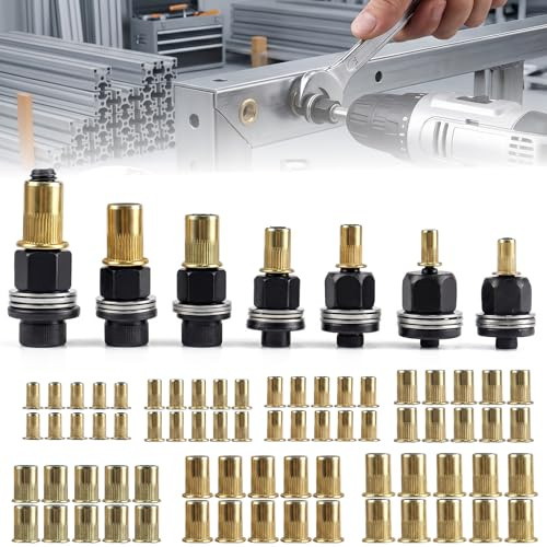 DRADERCH 7 Stück Nietmutternzange Set, 77-teiliges Nietmuttern Set Nieten | Mit M3 M4 M5 M6 M8 M10 M12, Einpressmuttern Nietenzange für Blech,Aluminium,Kfz,Nietmutter Werkzeug und Manuelle Nietmaschine