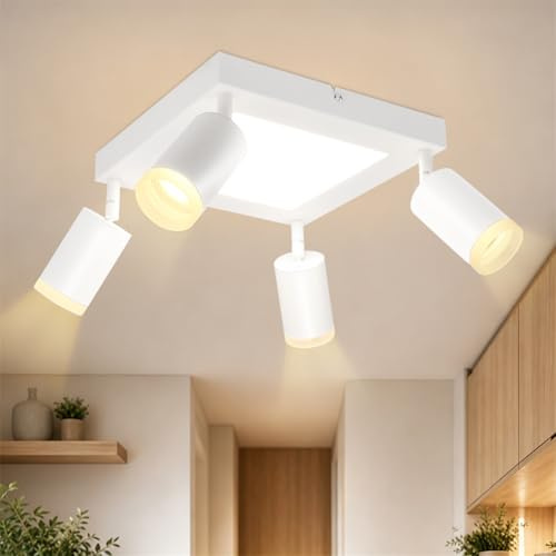 cupgow LED Deckenstrahler 4 Flammig Deckenspots Wohnzimmerlampe | Modern Warmweiß 3000k 20W Deckenleuchte Ecikg Schwenkbar GU10 4 Strahler Deckenlampe für Schlafzimmer Küche Flur 4*Max.25W