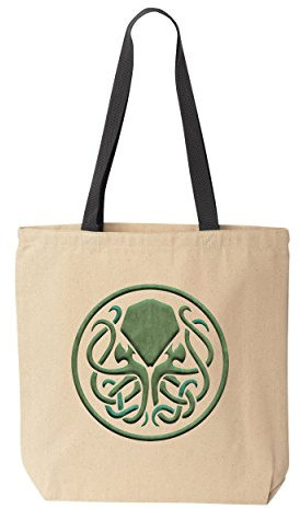 Cthulhu Celtic Tragetasche aus natürlichem Leinen, schwarzer Griff, Natürlich, 15 x 14.5 x 2.5