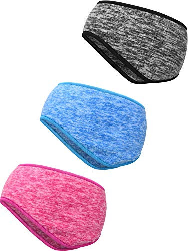 3 Pieces Ear Warmer Headband Full Cover Ear Muffs Headband Sports Headband for Outdoor Use Sports Fitness (Grey, Sky Blue, Rose Red)