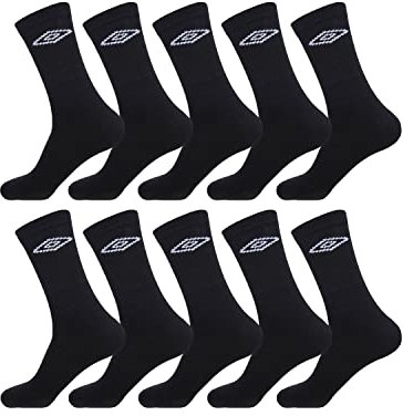 Umbro Chaussette Homme Sport Respirantes - Lot de 10 - Chaussettes Hautes Homme, Training & Ajustement Parfait, Noir, Taille 43/46