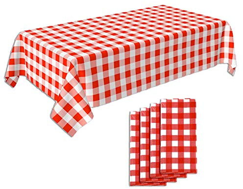 Picknick-Einweg-Tischdecken, 4er-Pack, rot Kariertes Muster, 2,75 x 1,4 Meter, für Grillabende, Gartenpartys & Outdoor-Veranstaltungen
