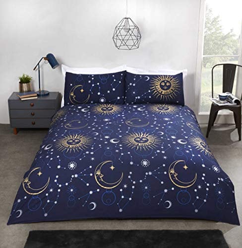 Rapport Home Celestial Duvet Cover Bed Set, Polycotton, Navy,3 pieces, Double