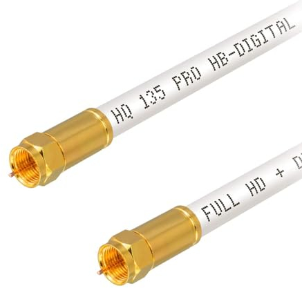 HB-DIGITAL 10m HDTV SAT Antennenkabel 4-fach geschirmt max 135dB Stahl-Kupfer Anschlusskabel RG6 Koax mit Kompressionssteckern VERGOLDET Koaxial Kabel 1080p Full HD 3D UHD ULTRA 4K F-Stecker weiß