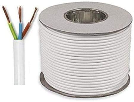 Electrical Core Round PVC Mains Electrical Cable Copper - 3183Y 3 Core x 1.0 mm² 10 Amp PVC Flexible Cable Cut To Length Flex-Wire High Temperature Resistance (White, 50 Meters)